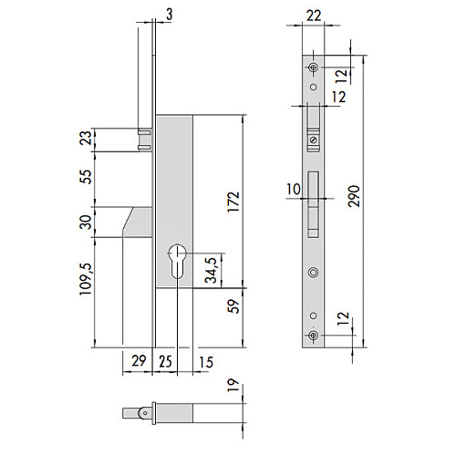 Механізм замка CISA 46230.25 бочка (BS25мм, 22 мм) нержавіюча сталь - Фото №8