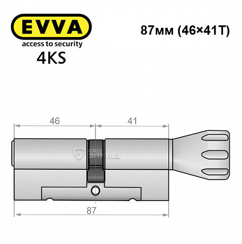 Цилиндр EVVA 4KS 87T (46*41T) никель сатин 5 ключей - Фото №8