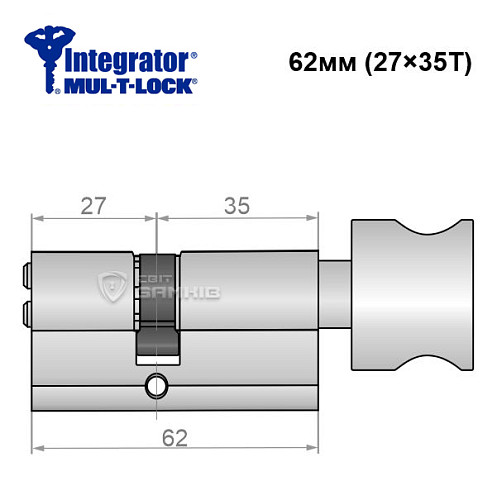 Цилиндр MUL-T-LOCK Integrator 62T (27*35T) никель сатин - Фото №6