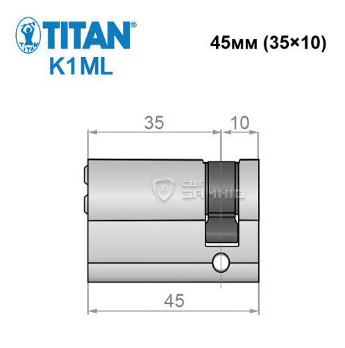 Цилиндр половинка TITAN K1 ML 45 (35*10) никель сатин 3 ключа - Фото №7