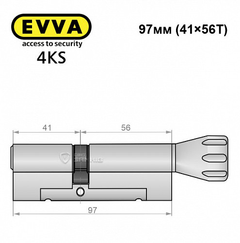 Цилиндр EVVA 4KS 97T (41*56T) никель сатин 5 ключей - Фото №6