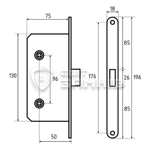 Механизм замка GAVROCHE GR96-K WC (BS50*96мм) пласт.язычок AB бронза - Фото №5