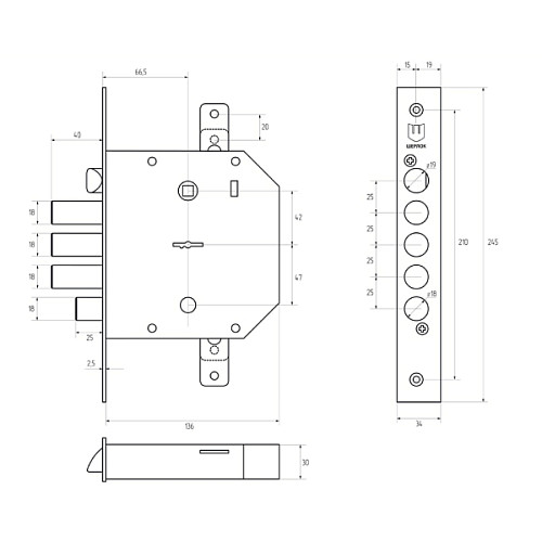 Механизм замка SHERLOCK 06.43 правый (BS66,5*42мм) 5 ключей - Фото №5