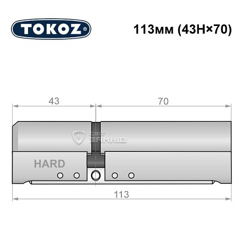 Циліндр TOKOZ Pro400 113 (43H*70) (H - гартована сторона) нікель матовий - Фото №5