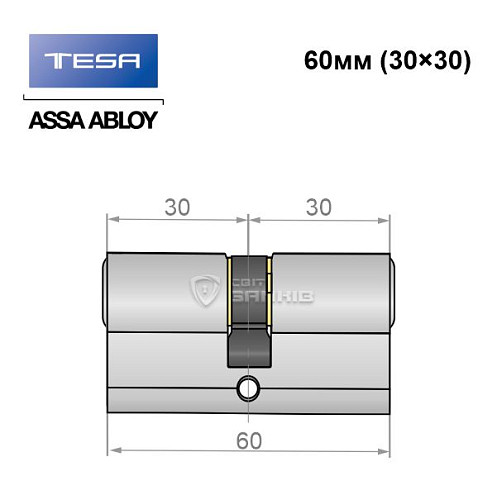 Цилиндр TESA TE5 60 (30*30) никель сатин 3 ключа - Фото №4