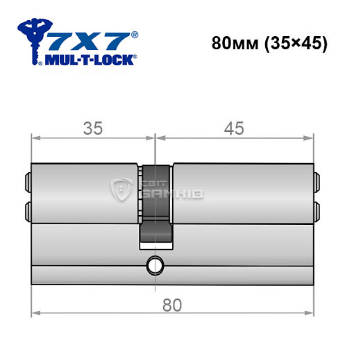 Цилиндр MUL-T-LOCK 7x7 80 (35*45) никель сатин - Фото №4