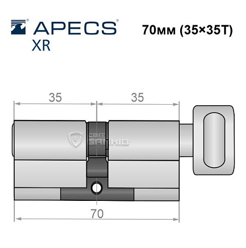 Цилиндр APECS XR 70Т (35*35Т) никель сатин - Фото №5
