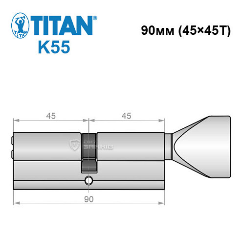 Циліндр TITAN K55 90T (45*45T) нікель сатин - Фото №6