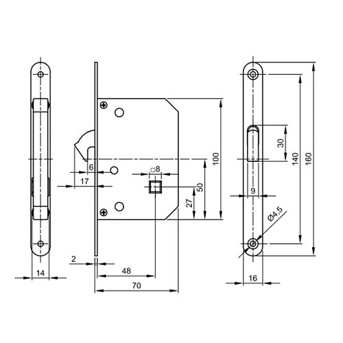 Комплект замка для раздвижной системы VALCOMP 57x57 мм WC никель - Фото №5