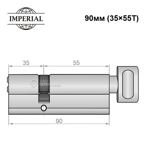 Циліндр IMPERIAL латунь 90T (35*55T) нікель сатин - Фото №4