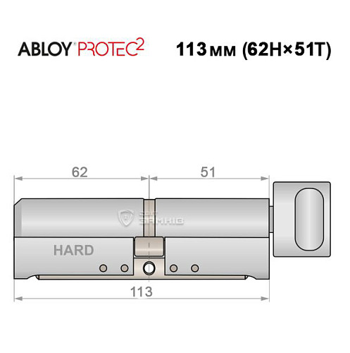 Циліндр ABLOY Protec2 113T (62Н*51T) (Н - гартована сторона) хром полірований - Фото №5