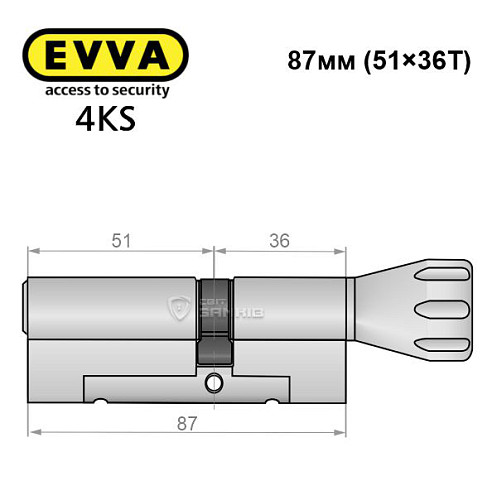 Цилиндр EVVA 4KS 87T (51*36T) никель сатин 3 ключа - Фото №8