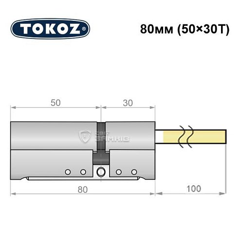 Циліндр TOKOZ Pro300 80T (50*30T) зі штоком нікель матовий - Фото №8