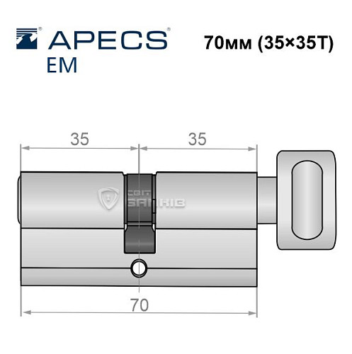 Цилиндр APECS EM 70T (35*35T) никель сатин - Фото №5