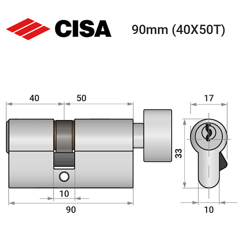 Цилиндр CISA C2000 90T (40*50T) никель матовый - Фото №10