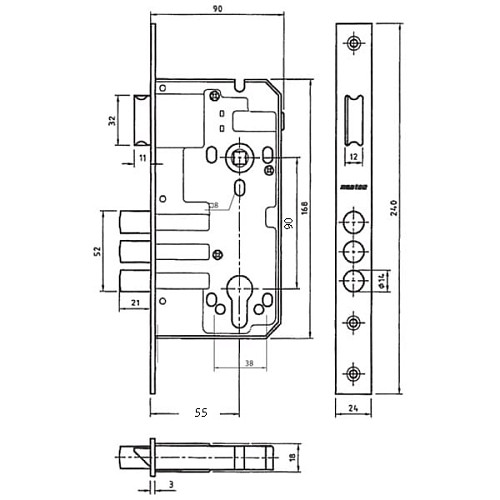 Механизм замка SANTOS 990 (BS55*90мм) матовая латунь - Фото №7