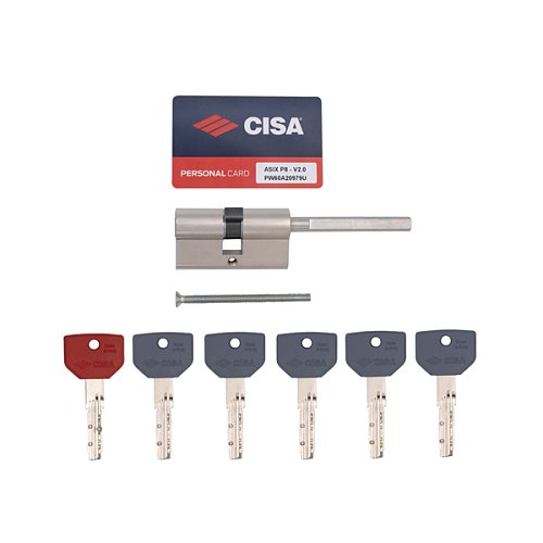 Циліндр CISA ASIX P8 PRO 75T (45*30T) зі штоком нікель матовий 5+1 ключ - Фото №7