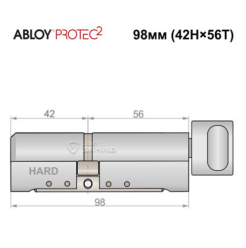 Циліндр ABLOY Protec2 98T (42H*56T) (H - гартована сторона) хром полірований - Фото №5