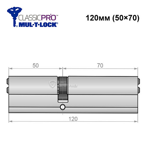Циліндр MUL-T-LOCK MTL400/Classic Pro MOD 120 (50*70) (модульний) нікель сатин - Фото №5