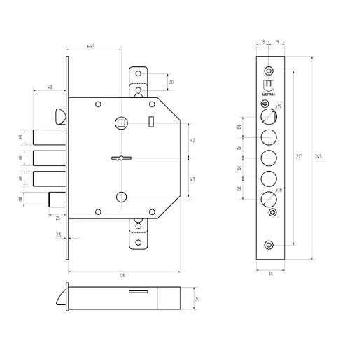 Механізм замка SHERLOCK 06.43 правий (BS66,5*42мм) 5 ключів - Фото №5
