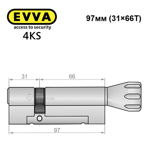 Цилиндр EVVA 4KS 97T (31*66T) никель сатин 3 ключа - Фото №8