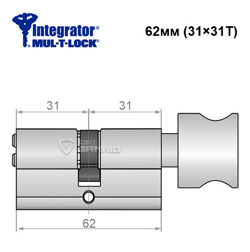Цилиндр MUL-T-LOCK Integrator 62T (31*31T) никель сатин - Фото №6