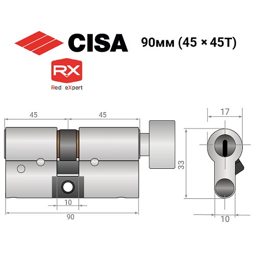 Циліндр CISA RX (модульний) 90T (45*45T) нікель матовий 3 ключі - Фото №14