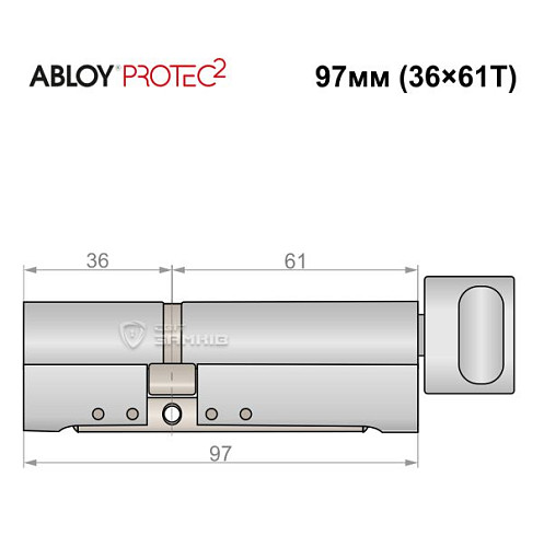 Циліндр ABLOY Protec2 97T (36*61T) хром полірований - Фото №5