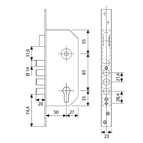 Механизм замка TESA R200B LT UNIV (BS50*85мм) матовая латунь - Фото №7
