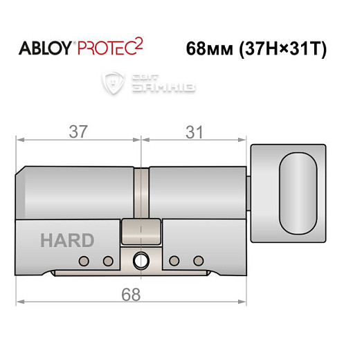 Цилиндр ABLOY Protec2 68T (37H*31T) (H - закаленная сторона) хром полированный - Фото №5