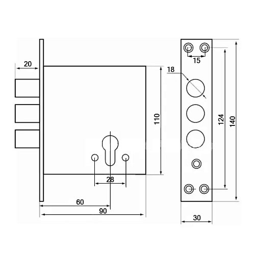 Механізм замка Китай верхній 3 ригеля (BS60мм) - Фото №2