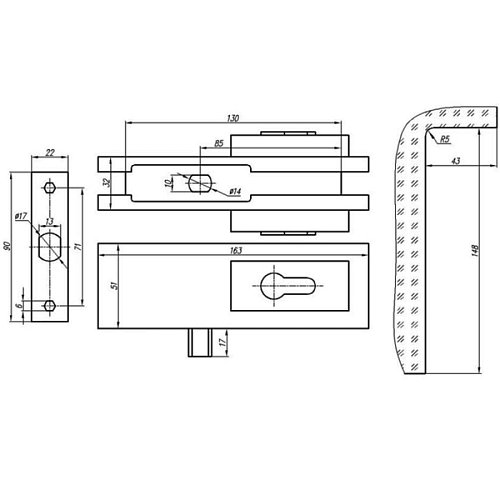 Замок накладной GLASS-M-TECH EK-51 для барных стеклянных дверей сатин - Фото №4