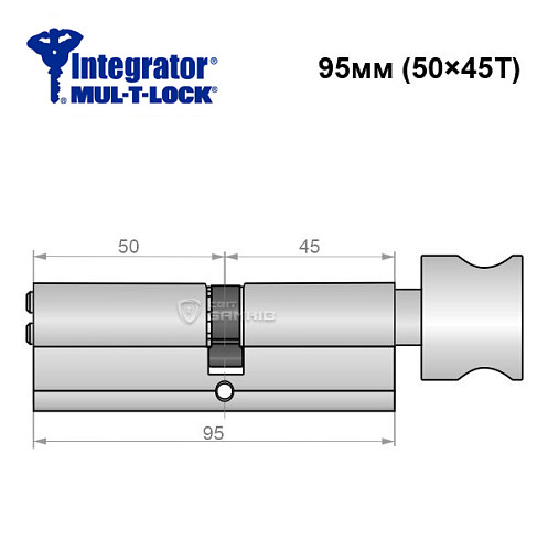 Цилиндр MUL-T-LOCK Integrator 95T (50*45T) никель сатин - Фото №6