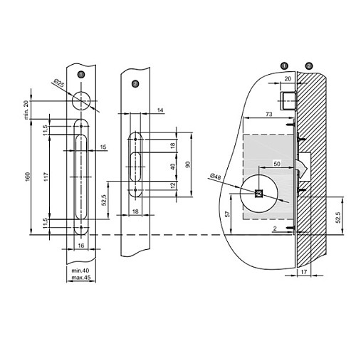 Комплект замка для раздвижной системы VALCOMP 57x57 мм WC никель - Фото №4