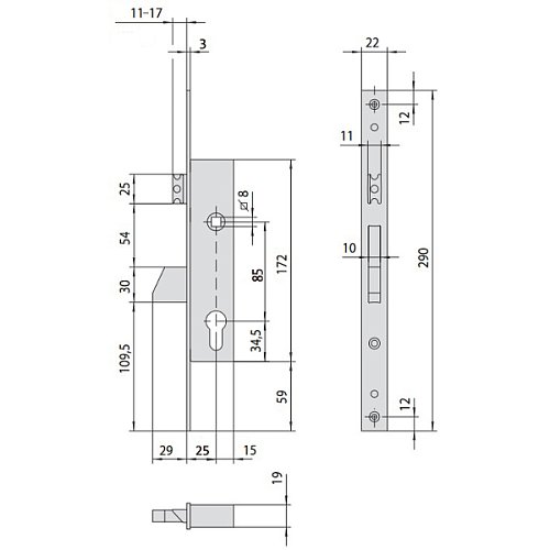 Механізм замка CISA 46215.25 язичок (BS25*85мм, 22 мм) нержавіюча сталь - Фото №8