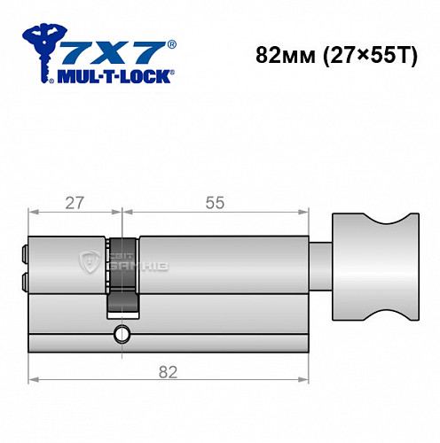 Цилиндр MUL-T-LOCK 7x7 82T (27*55T) (ан. 30*50T) никель сатин - Фото №5
