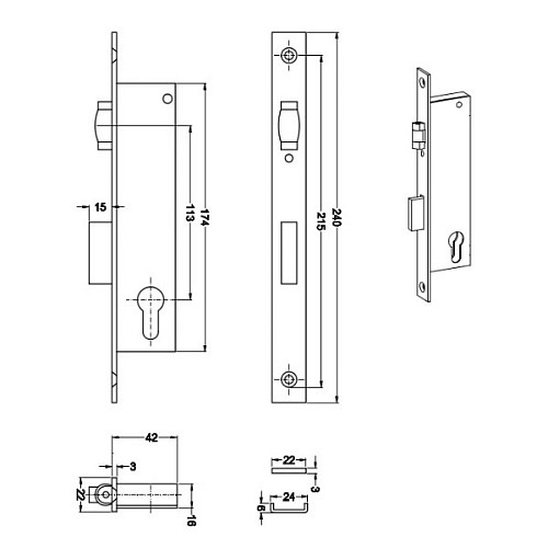 Механизм замка LOB Z-030R (BS30мм,22мм) без обратн. планки - Фото №2