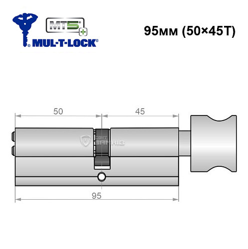 Циліндр MUL-T-LOCK MTL800/MT5+ 95T (50*45T) нікель сатин - Фото №5