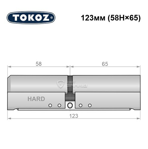 Циліндр TOKOZ Pro400 123 (58H*65) (H - гартована сторона) нікель матовий - Фото №5