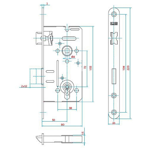 Механизм замка LOB Z-75B (BS50*72мм) цинк  - Фото №2