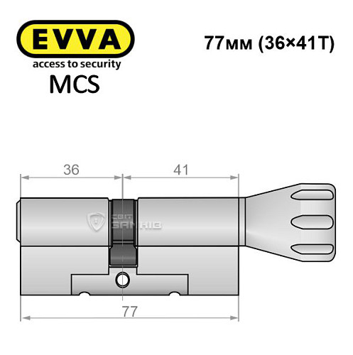 Цилиндр EVVA MCS 77T (36*41T) никель сатин - Фото №8