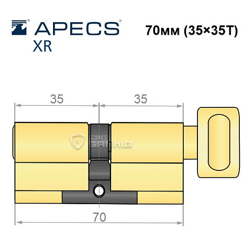 Циліндр APECS XR 70T (35*35T) латунь матова  - Фото №5