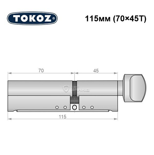 Циліндр TOKOZ Pro300 115T (70*45T) нікель матовий - Фото №6