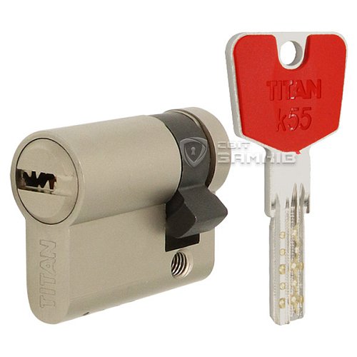 Цилиндр половинка TITAN K55 80 (70*10) никель сатин 3 + 1 ключей - Фото №1