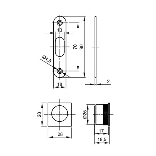 Комплект замка для раздвижной системы VALCOMP 57x57 мм WC никель - Фото №6