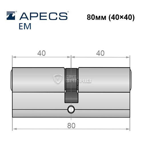 Циліндр APECS EM 80 (40*40) нікель сатин - Фото №4