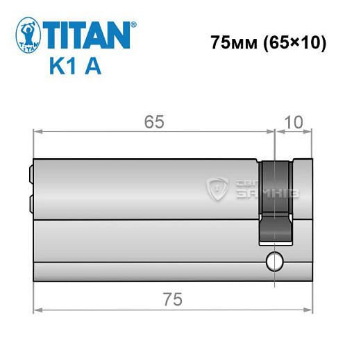 Цилиндр половинка TITAN K1 A 75 (65*10) никель сатин 5 ключей - Фото №7