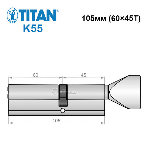 Циліндр TITAN K55 105T (60*45T) нікель сатин - Фото №6