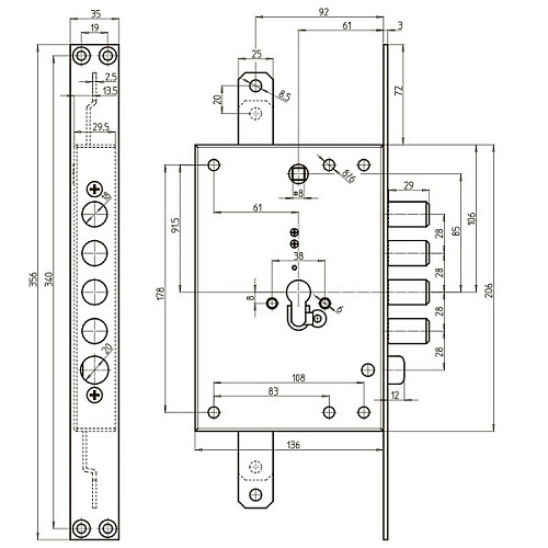 Механизм замка CR 7051 G-01 DIST (BS64*85мм) стандартная фиксация - Фото №3