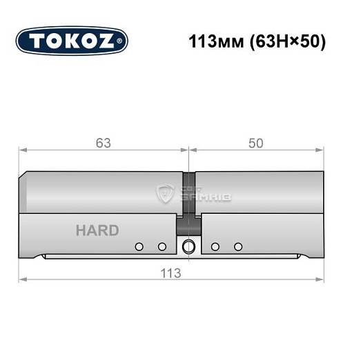 Циліндр TOKOZ Pro400 113 (63H*50) (H - гартована сторона) нікель матовий - Фото №5